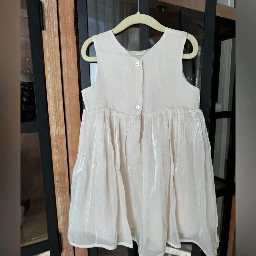 H&M toddler bow organza dress girl satin sleeveless knee length formal champagne